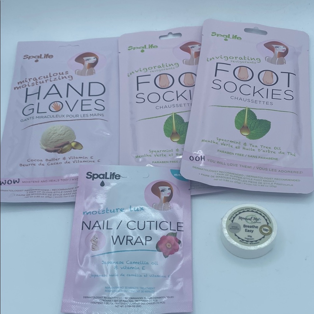 Spa Life Spearmint& tea tree foot sockies cocoa butter hand gloves cuticle wrap